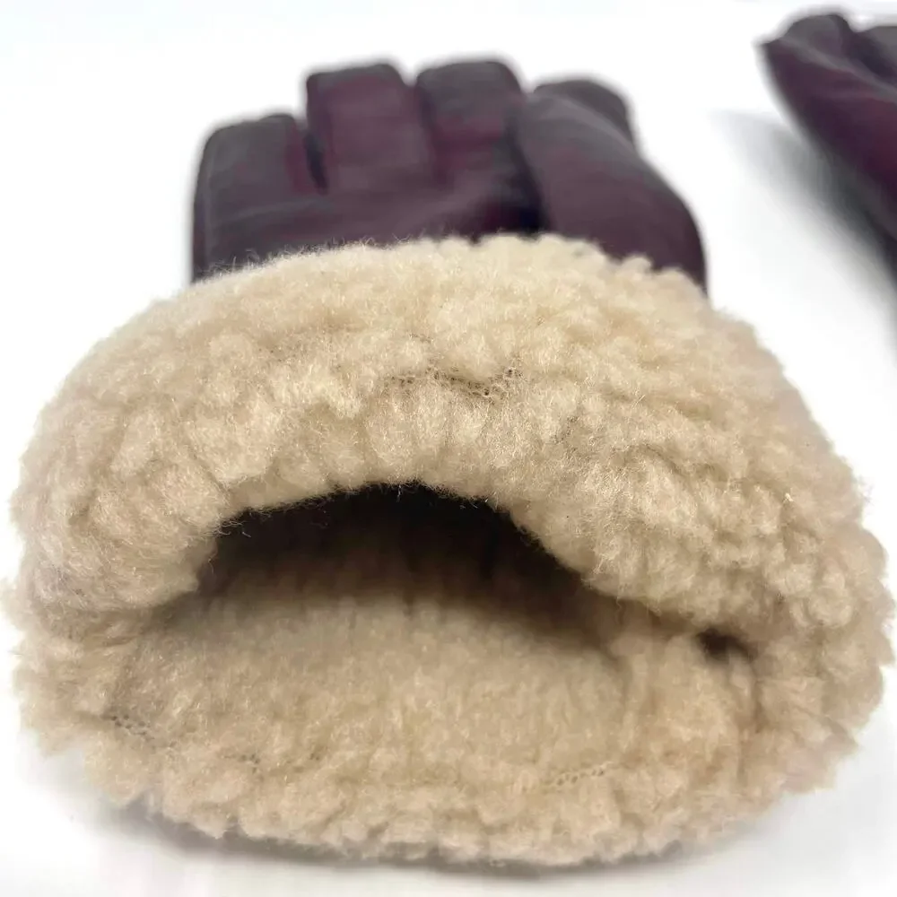 90s GRANDOE Vintage Red Tan Faux Sherpa Lined Gloves